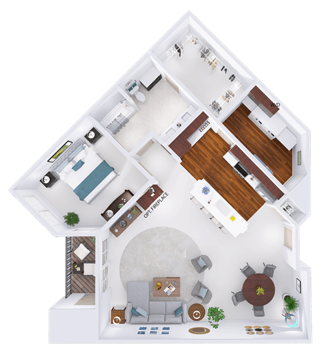 Floor plan for 1 bed, 1 bath, 1195 sqft